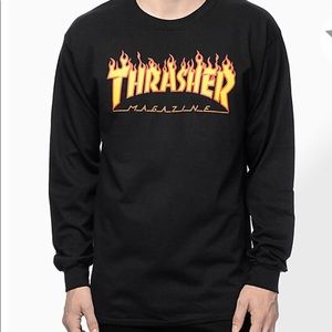 THRASHER Flame Logo Black Long Sleeve T-Shirt